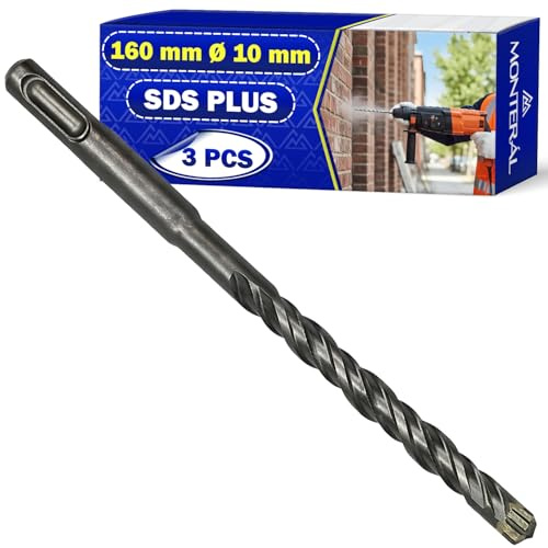 Steinbohrer SDS Plus Ø 10 mm x 160 mm Hergestellt aus Stahl und Wolframkarbid - Betonbohrer Kann für Ziegel Mauerdurchbruchbohrer Wandbohrer Stahlbeton Verwendet Werden - MONTERAL