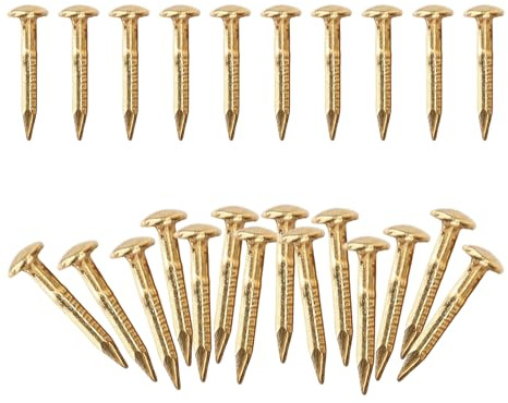 100 Pack 10mm Brass Round Head Escutcheon Pins for Upholstery Furniture | Sharp pointed tip for easy fitting, corrosion-resistant finish, uniform sizing, ideal for woodwork, hardware & hinge repairs