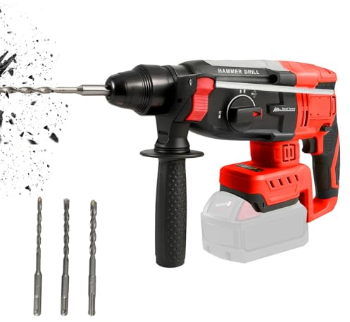 Marteau perforateur sans fil pour Milwaukee, marteau perforateur électrique SDS-Plus sans balais avec 4 fonctions, poignée auxiliaire à 360°, 3 forets pour béton, mur de brique, métal (sans batterie)