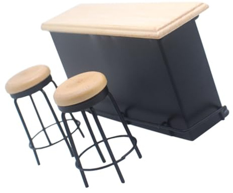 ORFOFE Set Mini Mobili per Casa delle Bambole Bancone da Bar in Miniatura e 2 Sgabelli, Decorazioni Giocattolo da Cucina Leggere e Resistenti e Scenari Fotografici