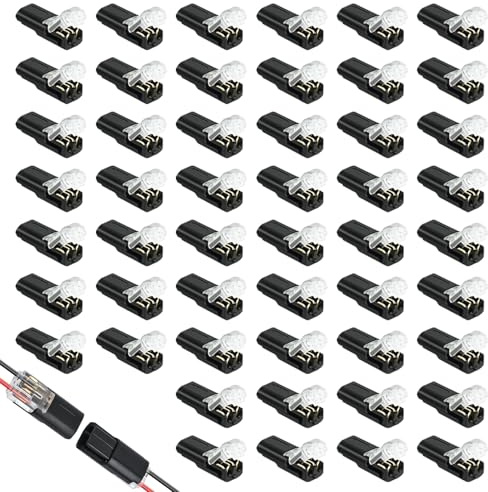 50PCS Electrical Connector,2 Pin 12v Double Wire Plug for LED,Cars&trucks | Waterproof,For Low-Voltage Cables,18–22 Awg,Compatible with Fine-Gauge Wires , LED Strip Lights, Ceiling Fans, And Switches