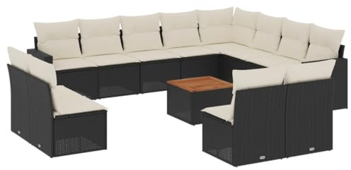 HFXHIJXQ 13-TLG. Outdoor Gartenlounge Schwarz PE-Rattan 62×62×69 cm wetterfest Ecksofa & Mittelsofa modular Relax-Sofa für Garten Terrasse Balkon