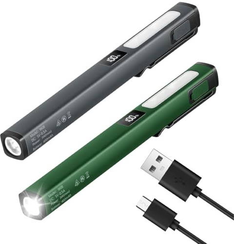 2PCS Linterna LED Recargable USB C, Mini Linterna Pequeña de Bolsillo con 6 Modos y Clip Magnético, Linternas Portátil Impermeable para Taller Mecánico, Reparación, Camping y Emergencias