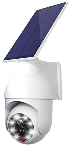 JUSTOP Dummy PTZ CCTV Camera, Solar Powered LED Security Flood Lights With PIR Motion Sensor, Waterproof Outdoor Use - White