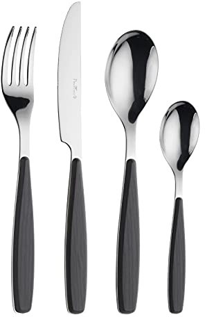 Pintinox Riva Set 16 Posate effetto legno, adatte all'uso in lavastoviglie, Acciaio Nichel Free, Manici Colore: Ebano