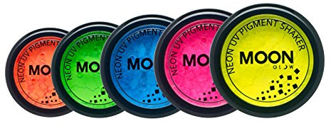 Moon Glow Neon-UV-Pigmentstreuer, kosmetisches helles Neon-Puder, Staub, Lidschatten, Make-up für Gesicht, Augen und Körper (Orange/Gelb, 5 Stück (1 Stück))