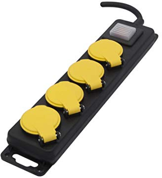 Chacon Bloc Multiprise Étanche 4 X16A avec Interrupteur- Câble 3m Noir