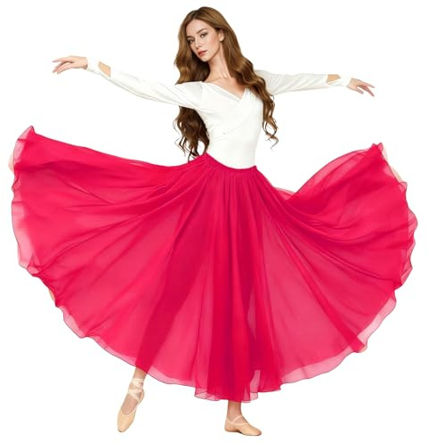 Baisdan magdansare dansande lång gunga kjol festival tribal chiffon maxi hel cirkel kjol Ros rosa En storlek