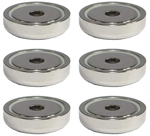 Neodym Magnet mit Bohrung Senkung - Extra Starke Topfmagnete D 25mm - 20 KG Zugkraft - Flachgreifer Rund mit M5 Senkbohrung [6 Stück]