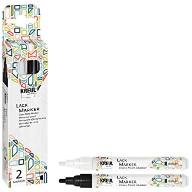 KREUL 47001 - Lack Marker medium im 2er Set, weiß und schwarz, Rundspitze 2 - 4 mm, permanente, lackartig auftrocknende Farbe, wasser- und wetterfest, zum Beschriften und Verzieren