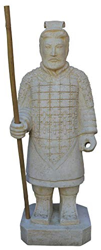 STONE art & more Authentischer Chinesischer Krieger, 100 cm, weiß antik, Steinfigur, Terrakotta Armee, Steinguss, Deko Garten, frostfest