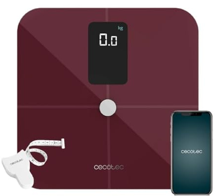 Cecotec Bilancia da Bagno Intelligente Surface Precision 10400 Smart Healthy Vision Garnet. Misurazione di Bioimpedenza, App, 15 Parametri