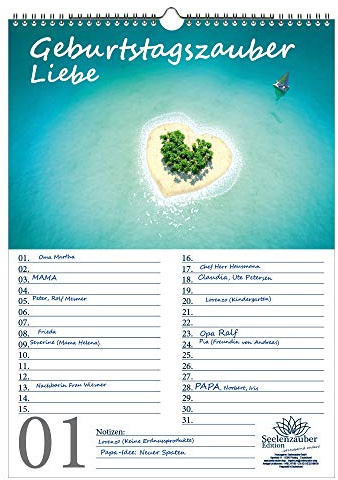 Geburtstagsplaner Geburtstagskalender Liebe Love DIN A3 Kalender - Seelenzauber