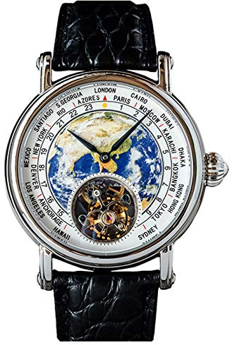 Emaille Earth Dial Genuine Seagull ST8000 Tourbillon Movement Luxury Business Mens Watch SUEARTH, blau, Armband