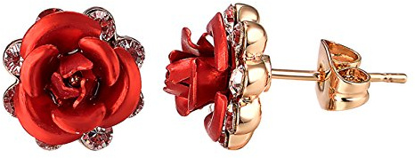Vogem Rose Stud Earrings for Women Rose Gold Plated CZ Earring Pierced Ears Ladies Jewellery Gift