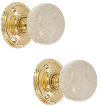 Infinity Decor Porcelain Mortice Door Knob - Ivory Crackle/Polished Chrome/Florentine Bronze/Polished Brass (Polished Brass)