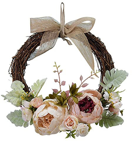 INIFLM 10 künstliche Pfingstrosen Blumenkranz, Champagner Pfingstrose Frühling Blumenkranz Haustür Kranz Hängende Blumengirlande für Hochzeit Home Decor