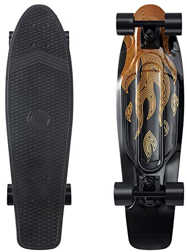 Arrow Board - 22 und 27 Zoll Skateboard, KMX Mini Cruiser Skateboard für Kinder, Jugendliche und Erwachsene, Retro Stil Penny Board (27 Zoll Flamme Feuer)