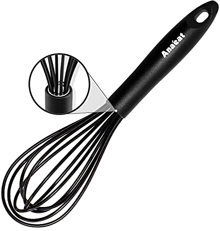Anaeat 23cm Silicone Balloon Whisk, Perfect for Non-Stick Cookware, Milk and Egg Beater Blender, Heat Resistant Kitchen Whisks for Whisking, Cooking, Baking, Beating, Frothing & Stirring (Black)