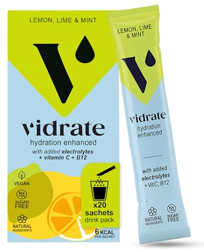 ViDrate Citron lime och mintsmak sockerfritt elektrolytpulver – veganvänliga hydreringspåsar (20 x 5 g påsar)