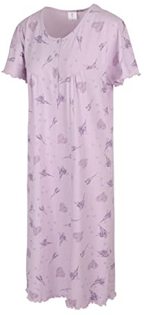 Nachthemd Damen kurzarm Nachthemd Damen Sommer Nachtwäsche Damen Sommer Schlafkleid Flieder mit floral aufgedrucktem Muster aus 100% Baumwolle Damen Schlafanzug Nachtwäsche für Frauen S, M, L, XL, XXL
