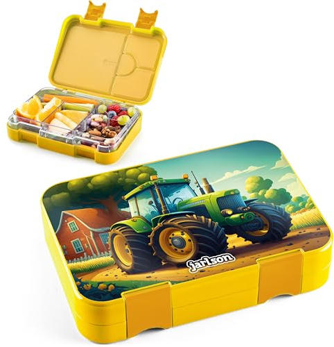 Jarlson® Brotdose Kinder mit Fächern TONI [AUSLAUFSICHER] - Bento Lunchbox mit Trennfächern - Frühstücksbox für Schule, Kita & Kindergarten - Jausenbox für Jungen & Mädchen - Vesperbox (Traktor)