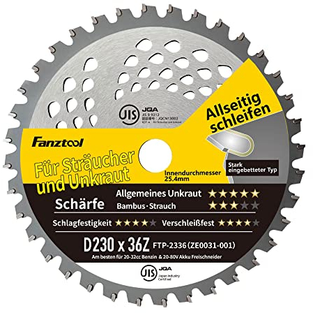 Fanztool Lame Débroussailleuse 36 Dents en Carbure, Ø 255 mm, Alésage 25,4 mm, Rechange pour Coupe-Bordures et Débroussailleuses à Essence/Sans Fil, Compatible 99% Modèles(36Z)