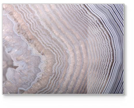 DEQORI Planche à découper en verre | Grande taille 40 x 30 cm | Motif couche d'agate claire | Planche à découper design pour cuisine | Planche à petit-déjeuner antibactérienne & antidérapante |