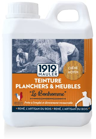 MAULER Teinture Bois Intérieur Anti-Tache - La Fortifiante Chêne Moyen 1L | 2 en 1 Teinte et Fond Dur - A base de résine antitache - Faible Odeur - Manufacture Mauler depuis 1919