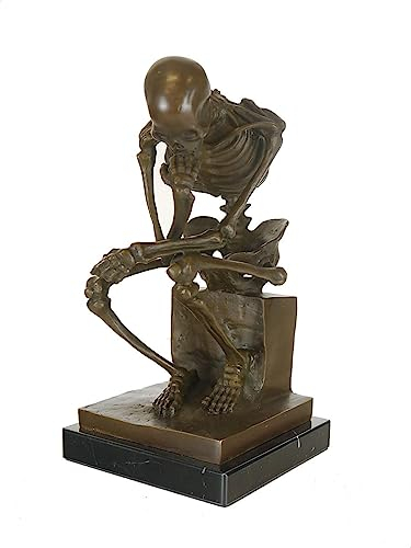 Bronze Figur Der Denker Skelett auf edlem Marmorsockel | Bronzefigur Bronzeskulptur (11109)
