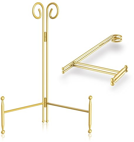 UoYeet Tellerständer und Halterungs-Displayständer, 12 Zoll, goldener Eisenbilderrahmen-Ständer zur Präsentation, zusammenklappbarer und tragbarer Staffelei-Ständer für den Tisch (2er Pack)