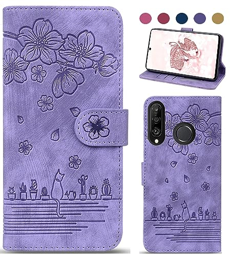 Bxithnr Funda para Huawei P30 Lite, Funda Huawei P30 Lite Libro de Durable Cuero con Móvil Cartera y Magnético, Wallet Flip Caso Cubierta Case Carcasa con Tapa - Púrpura