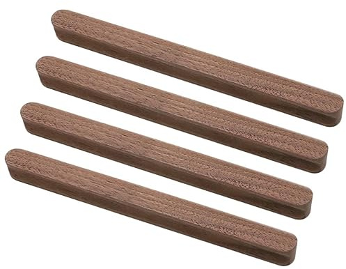 Lot de 4 poignées d'armoire en bois de noyer noir massif avec vis pour meubles, armoires, commodes, portes d'armoire, longueur 230 mm
