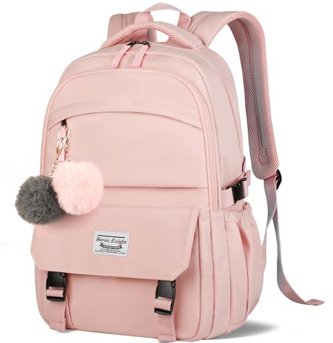 HEROIC KNIGHT Schulrucksack Mädchen Jungen Groß Rucksack Damen Herren Wasserdicht mit Laptopfach 15,6 Zoll Backpack Leicht Schultasche Daypack Anti-Diebstahl, für Schule Arbeit Reise-Rosa