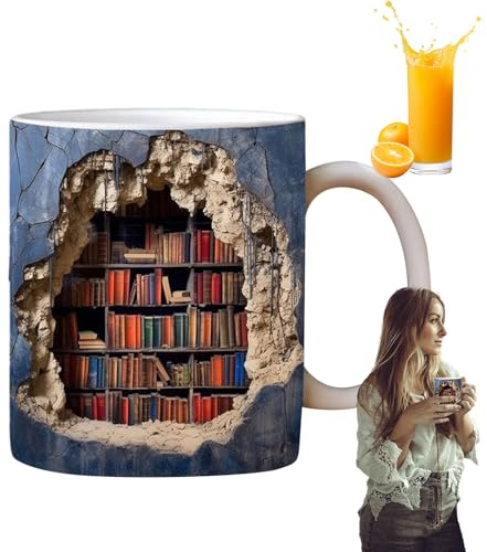 demaxiyad -Bücherregal-Tasse, Buch-Keramik-Kaffeetasse, Bibliothek Bücherregal Reisebecher,Teebecher Milchbecher Porzellan Knochenbecher Einzigartige Kaffeetassen Für Glühgetränke