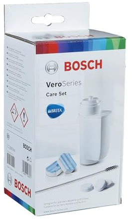 Pflege-Set TCZ8004 passend für Bosch Kaffeevollautomaten der Vero-Linie, 1x Wasserfilter TCZ7003 + 1x 10 Reinigungstabletten TCZ8001 + 1x 3 Entkalkungstabletten TCZ8002 + 1x Reinigungsbürste