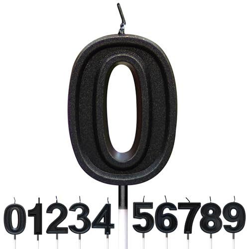 TOYVENTURES Black Number Birthday Candle 3D Designed Cake Topper Decorations for Happy Birthday Candles Wedding Anniversary (Number 0)