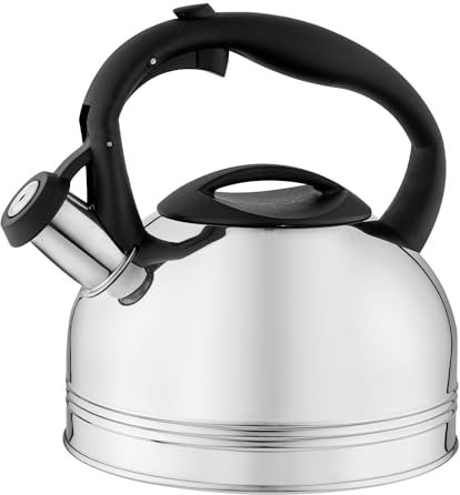 FLORINA Bouilloire Inox (1,9 l) I Theiere Induction ANTER I Sifflet avec Poignée en Bakélite I Sifflet Automatique I Bouilloire pour Thé & Café I Adaptée à Tous Types de Foyers I Argent