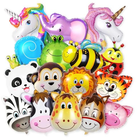 16 Pezzi Palloncini Animali Giungla, Foglio di Alluminio, Decorazioni per Feste nella Giungla