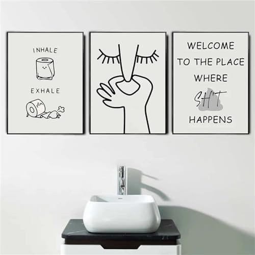 CULASIGN 3er Premium Poster Set, Badezimmer Bilder Leinwand Schwarz Weiß Wandbilder Kunstposter Wandkunst, Bad Deko Wand Lustige Geschenke Badezimmer (20 x 30 cm,Stil A)