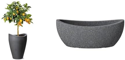 Scheurich Wave Globe High, Hochgefäß aus Kunststoff & Wave Globe Jardiniere, ovale Pflanzschale aus Kunststoff, Schwarz-Granit, 58 cm lang, 24 cm breit, 23 cm hoch, 15 l Vol.