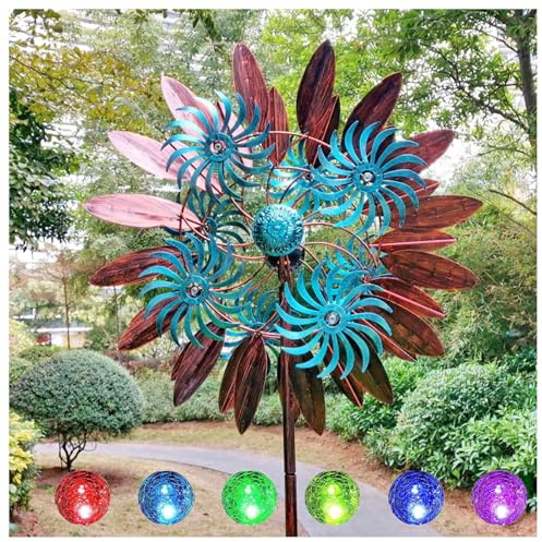 LHCXKJGS Solaire Moulin à Vent Jardin 213cm, Sculptures Et Mobiles à Vent Globe en Verre avec Moulin à Vent Cinétique, Moulin à Vent ExtéRieur pour La DéCoration d'art De Cour Et De Jardin