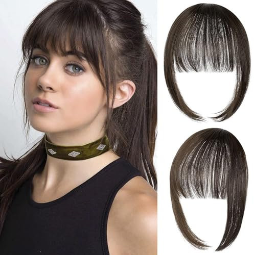 RPAEOY Natürlicher Pony Haarteil Clip Fransen Haarersatz Haarverlängerung Stirnfransen Haarstück Haarverdichtung Echthaar Optik Schwarz