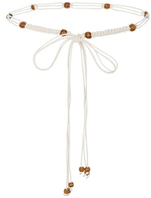 TeeYee Damen Taillengürtel Boho Gürtel mit Quaste Mädchen Flechtgürtel Bindegürtel Bauchkette Schmaler Gürtel für Kleid Belt Women 267-H018Weiß