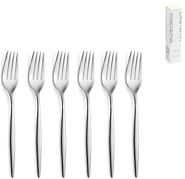 Cristema Cristema Rabat Acabado Brillante, juego de 6 tenedores de postre (6 personas) en acero inoxidable 18/10, plateados, aptos para lavavajillas y producidos en Portugal