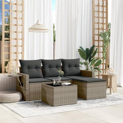THOYTOUI 4-TLG. Garten-Sofagarnitur, Gartengarnitur Set Balkonmöbel Lounge Garten Bar Set Balkon Lounge Geeignet für Balkon Veranda Terrasse Garten mit Kissen Grau Poly Rattan