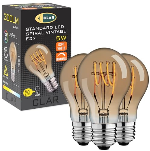 CLAR - LED Vintage Glühbirne E27 5W Amber, Edison Retro Leuchtmittel (Pack 3)