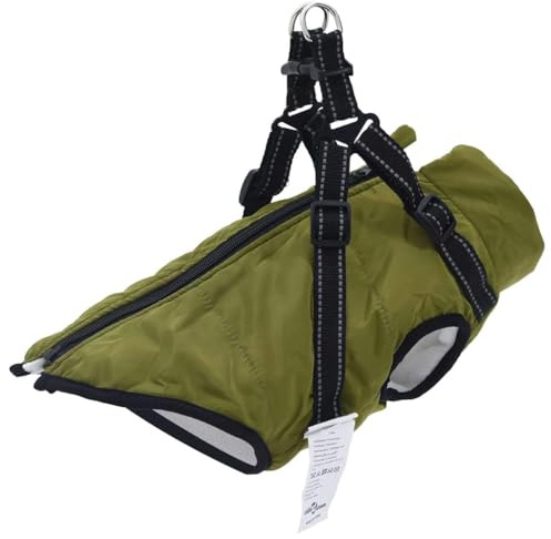 vidaXL Cappotto Cani Imbracatura Impermeabile Riflettente Verde L40, Cappotto Invernale per Cani, Cappotto per Cani e Pettorina, Cappotto per Cuccioli con Imbracatura