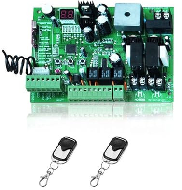 2 Remote Controls Swing Gate Opener Motor Controller Circuit Card Board 24V DC Motor Only Control Board for Electric Automatic Gate Openers for Electric Automatic Gate Openers(with 2remote Control)