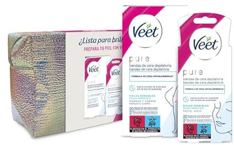 Veet Neceser de cuidado personal, Incluye 20 bandas de cera depilatoria para piernas y cuerpo y 20 bandas de cera depilatoria para rostro